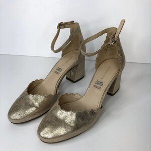 Liz Claiborne Celina Heels Women Size 6M Gold Ankle Strap Scalloped Design New